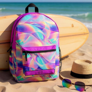 Mochila Impresa Bonito Pastel Holográfico Arcoiris Metálico