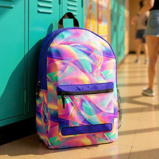 Mochila Impresa Bonito Pastel Holográfico Arcoiris Metálico