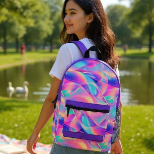 Mochila Impresa Bonito Pastel Holográfico Arcoiris Metálico