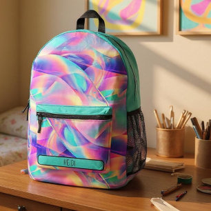 Mochila Impresa Bonito Pastel Holográfico Arcoiris Metálico