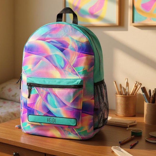 Mochila Impresa Bonito Pastel Holográfico Arcoiris Metálico (Subido por el creador)