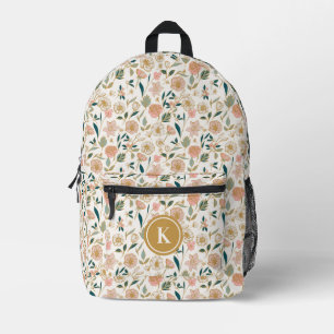 Mochila Impresa Bonito Patrón floral dorado Monograma de marfil