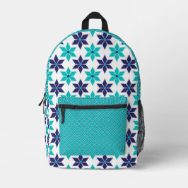 MOCHILA IMPRESA BONITO TURQUESA Y FLORAL AZUL Y GEOMÉTRICA
