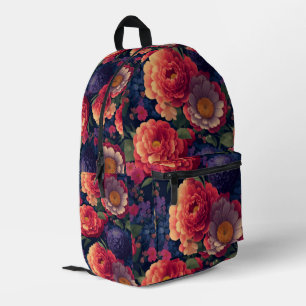 Mochila Impresa Bonito vintage Naranja rojo mamá púrpura peony flo