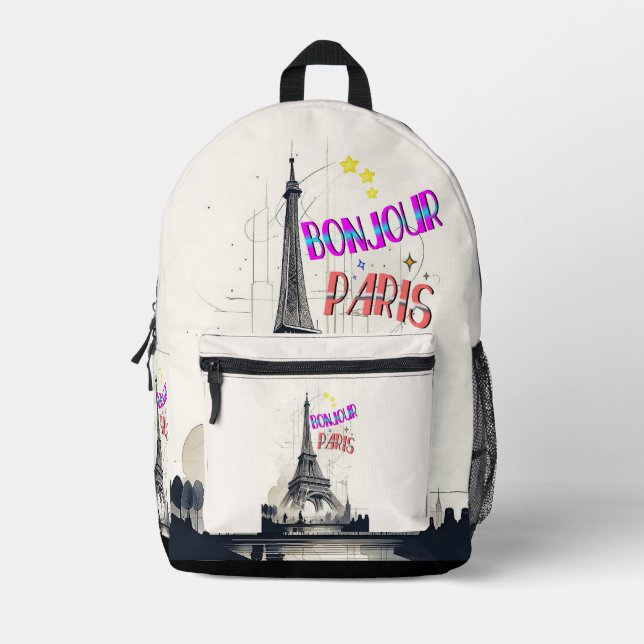 Mochila Impresa Bonjour Colorful Paris (Anverso)