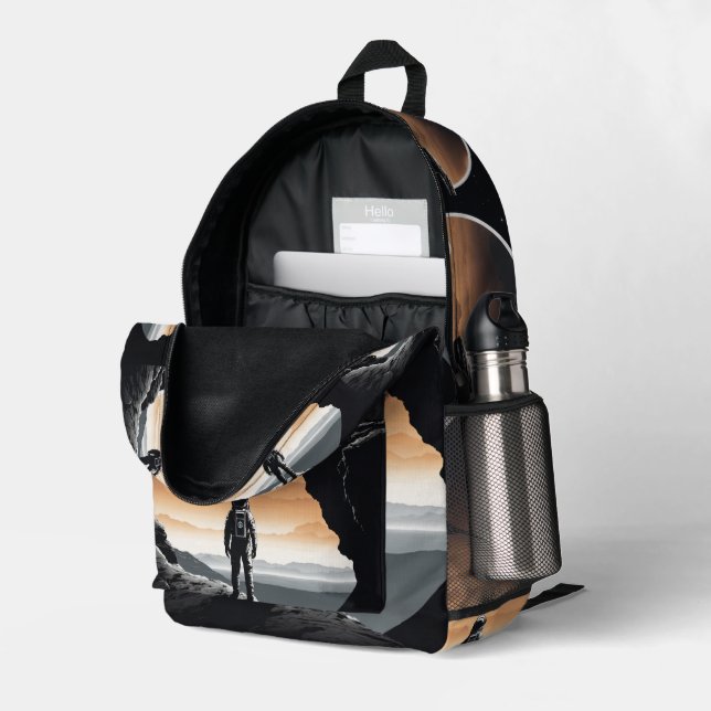 Mochila Impresa "Borde cósmico: Emblema astronauta" (Esquina trasera derecha (abierta))