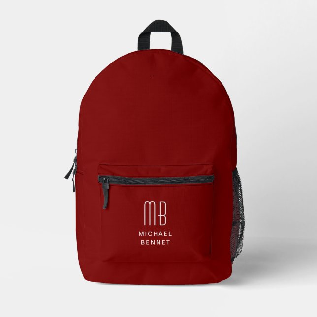 Mochila Impresa Borgoña monogramada elegante (Anverso)