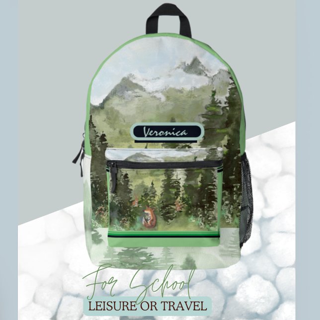 Mochila Impresa Bosque de acuarela de corte (Watercolor  forest with fox and bunnies Backpack)