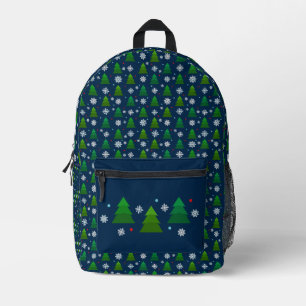 Mochila Impresa Bosque de árboles de Navidad, copos de nieve y pun
