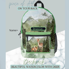 Mochila Impresa  Bosque de ciervos acuarela 