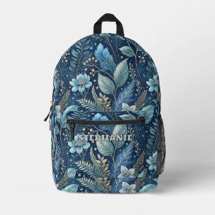 Mochila Impresa Botánico Intrincado Azul y Verde -Azul oscuro estr