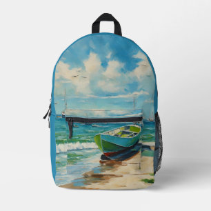 Mochila Impresa Bote Beach Blue Sea Backpack