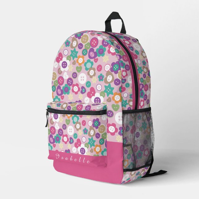Mochila Impresa Botones rosados (Esquina derecha trasera )