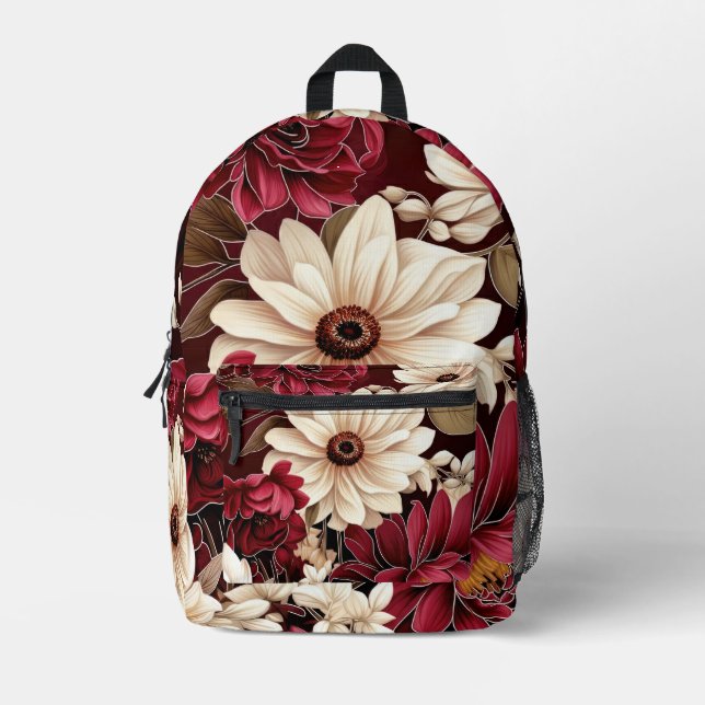 Mochila Impresa Bouquet de flores blancas y rojas (Anverso)