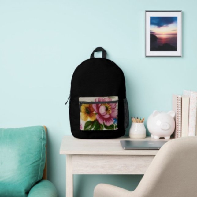 Mochila Impresa Bouquet Floral de Taza de Té (Backpack – D: 17"x12.5"x5" Two-chamber design with laptop storage pouch. Mesh side pocket.
)