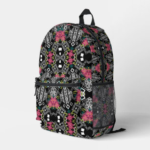 Mochila Impresa Bouquets de flores rosadas sobre una geométrica