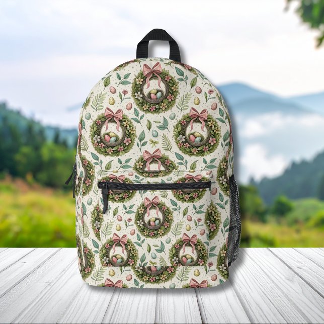 Mochila Impresa Boxwood Easter Wreath Pink Bow with Egg (Subido por el creador)