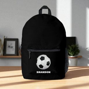 Mochila Impresa Boys Soccer Ball Black Stylish Custom Name Kids