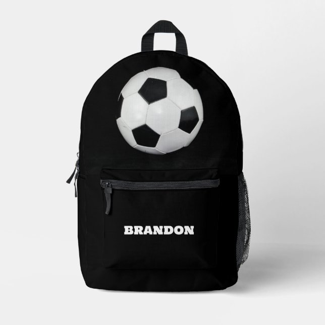 Mochila Impresa Boys Soccer Ball Black Stylish Custom Name Kids (Anverso)