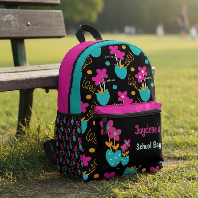 Mochila Impresa Bright Pink And Teal Whimisical (Big florals, bold vibes, this backpack turns every school run or day trip into a style moment.)