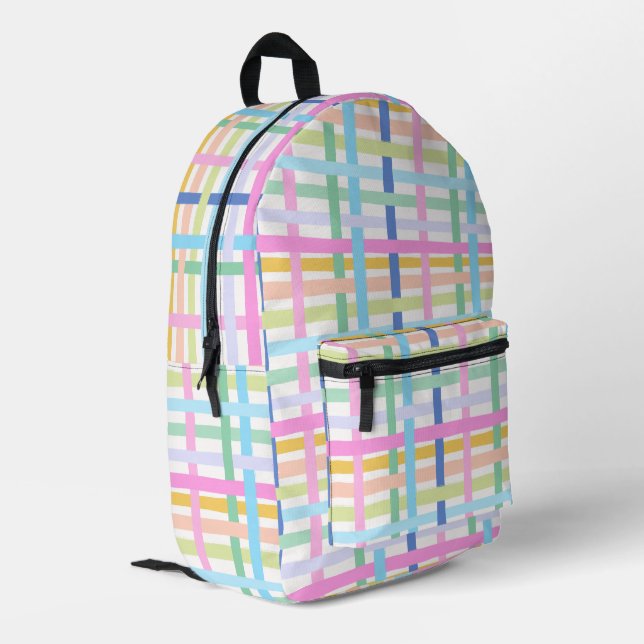 Mochila Impresa Bright Rainbow Plaid - Maximalist Gingham Girly (Esquina izquierda trasera)