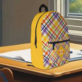 Mochila Impresa Bright School Plaid Yellow Monogram