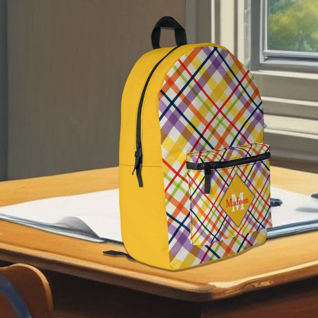 Mochila Impresa Bright School Plaid Yellow Monogram (Subido por el creador)