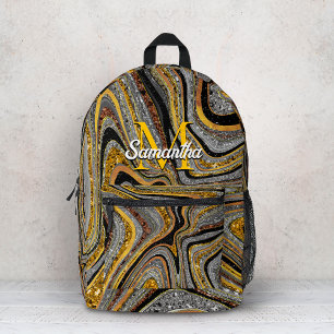 Mochila Impresa Brillo Glam Glitter artístico mármol gris dorado f