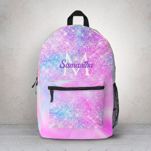 Mochila Impresa Brillo ombre rosa azul iridiscente lindo
