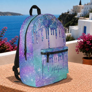 Mochila Impresa Brillos de ombre azul púrpura chic con gotas