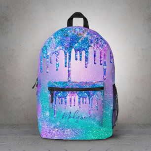 Mochila Impresa Brillos de ombre azul púrpura chic con gotas