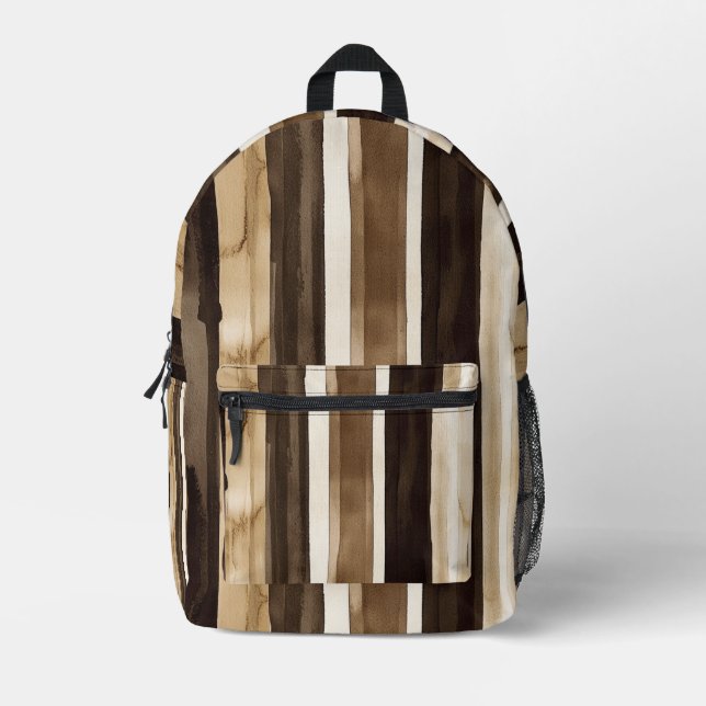 Mochila Impresa Brown Cream Gold Stripes (Anverso)