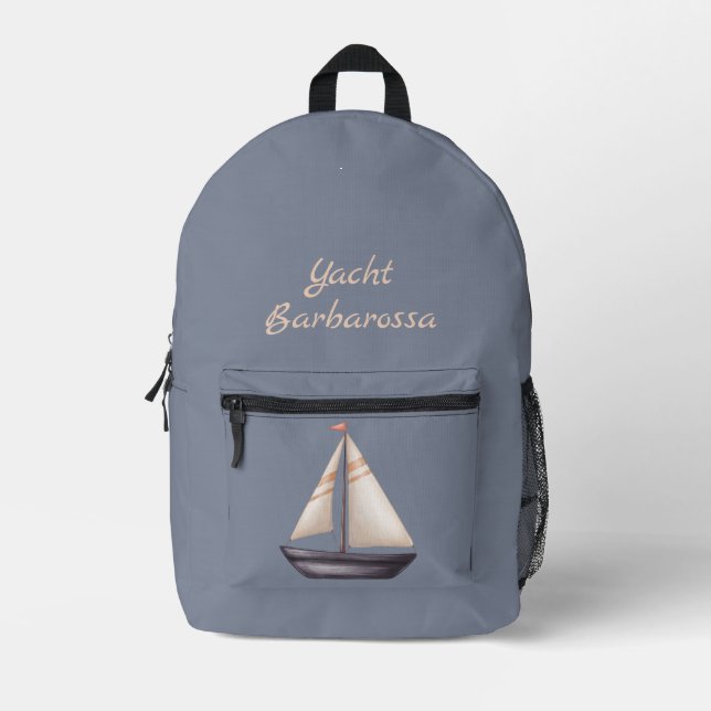 Mochila Impresa Brown Sailing Boat and Name on Gray (Anverso)