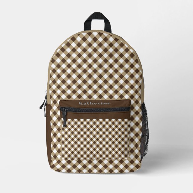 Mochila Impresa Brown White Gingham (Anverso)