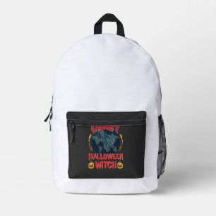 Mochila Impresa Bruja de Halloween Loca Calabaza Voladora Luna Esp