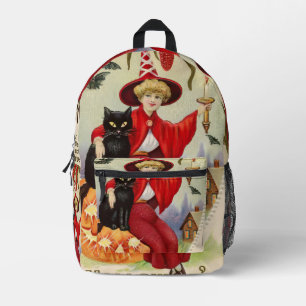 Mochila Impresa Bruja de Halloween y gato negro