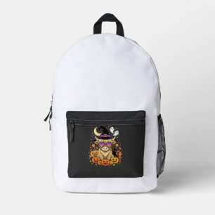 Mochila Impresa Bruja Vaca Highland Adorable Halloween Calabaza Fi