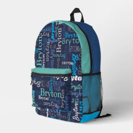 Mochila Impresa Bryton nombre personalizado azul oscuro cian aqua