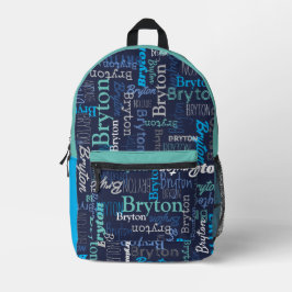 Mochila Impresa Bryton nombre personalizado azul oscuro cian aqua