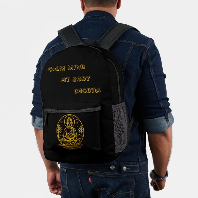 Mochila Impresa Buda con aspecto de oro sentado en meditación sere (Insitu (Modelo))