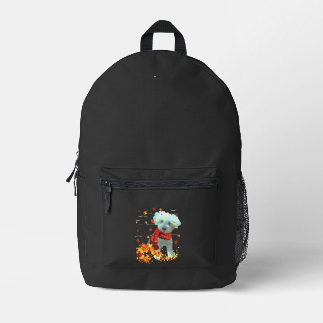 Mochila Impresa Bufanda de Otoño Poochon - Hojas de Otoño de Perro (Anverso)