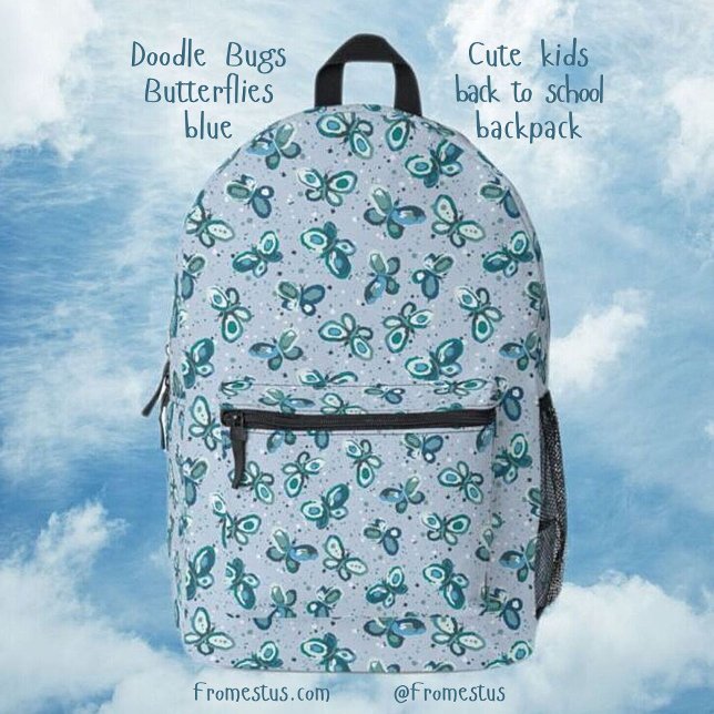 Mochila Impresa Bugs de perro mariposas - azul - patrón. (Subido por el creador)