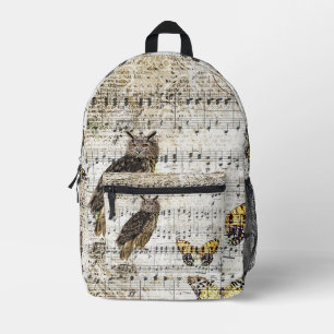 Mochila Impresa Búho con notas musicales y mariposa