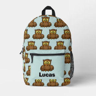 Mochila Impresa Búho de dibujos animados lindo nombre personalizad