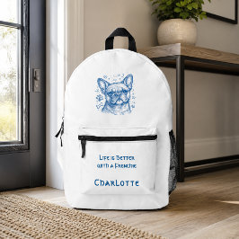 Mochila Impresa Bulldog Francés dibujo lineal azul doodle frenchie