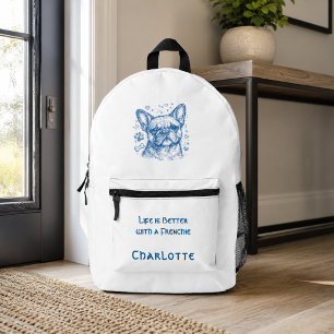 Mochila Impresa Bulldog Francés dibujo lineal azul doodle frenchie