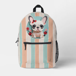 Mochila Impresa Bulldog francés Flores de Ladybug Arte de corte de