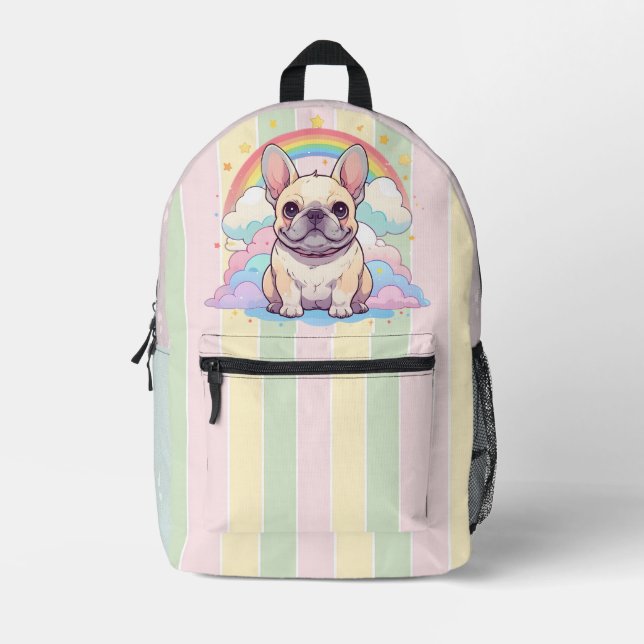 Mochila Impresa Bulldog francés kawaii nubes del cielo arcoiris (Anverso)