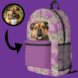 Mochila Impresa Bulldog único grunge rosado Lilac Perro Perro Perr