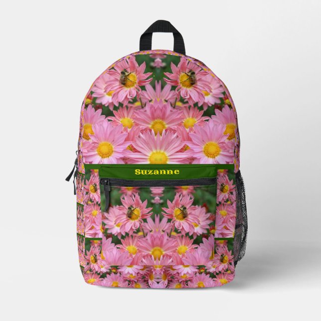 Mochila Impresa Bumble Abeja En Daisies Rosados Personalizado (Anverso)